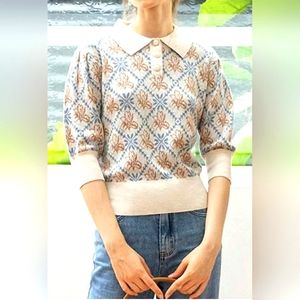 Simply Retro Ariana Iris Pattern Knit Top  Sweater Size Medium